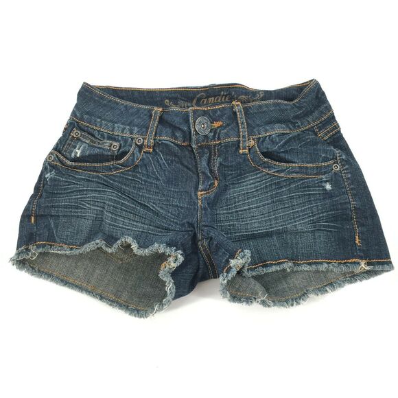 Candies Cut Off Jean Shorts Size 0 Womens Medium Blue Distressed Stretch Ripped - Picture 1 of 7